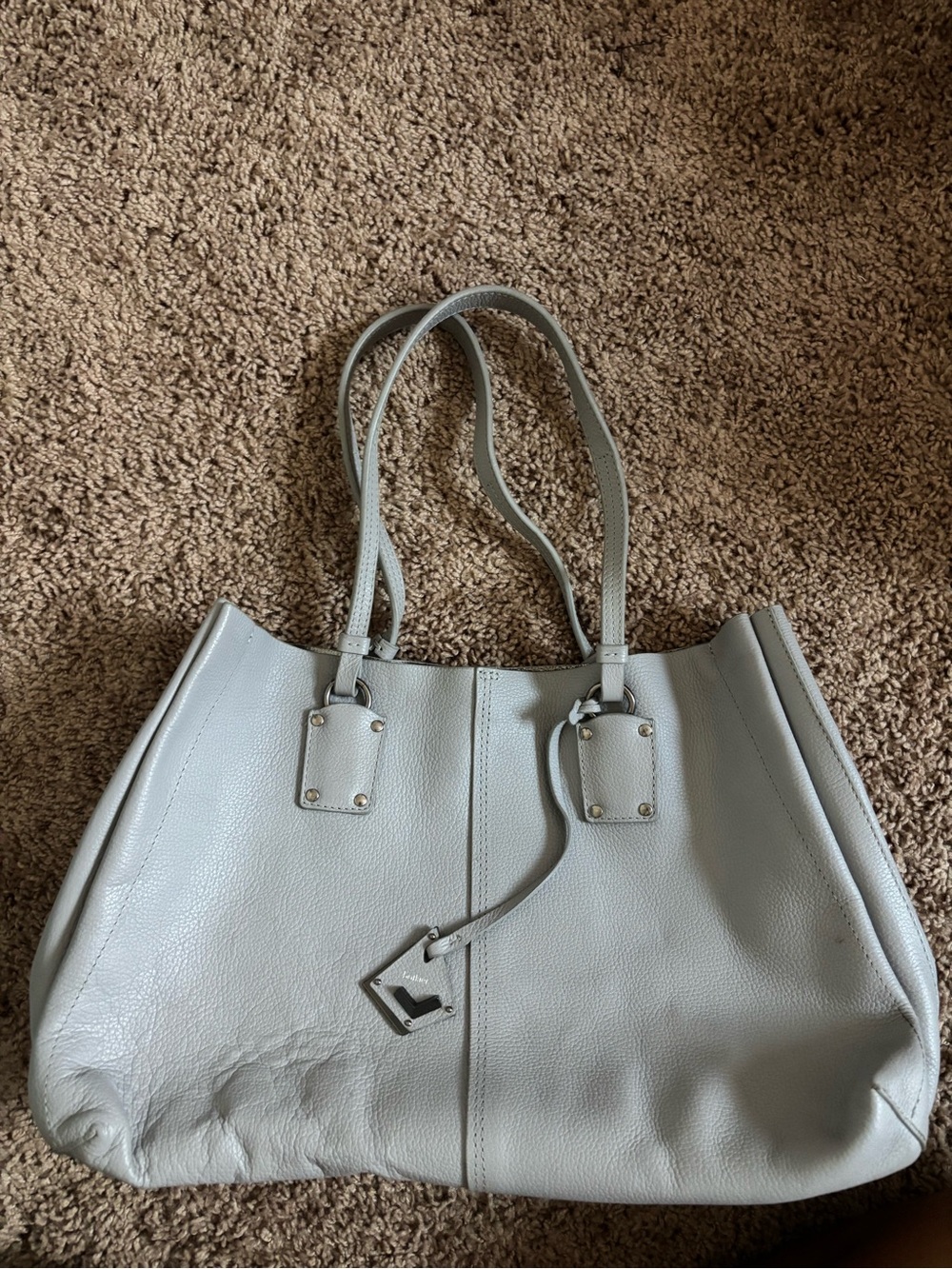 Botkier Light Gray Pebbled Leather Tote with Double Straps